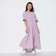 Хлопковое платье AIRism (короткий рукав) (короткая длина 107-118см) UNIQLO, фиолетовый