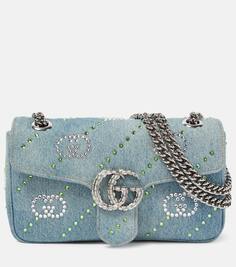 Джинсовая сумка на плечо с декором gg marmont Gucci, синий