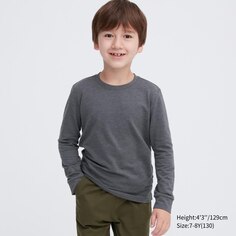 Детская тепловая футболка heattech с круглым вырезом UNIQLO, темно-серый