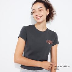 Короткая футболка с графическим принтом disney collection ut UNIQLO, темно-серый