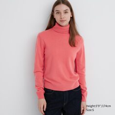 Свитер из 100% кашемира с высоким воротом UNIQLO, розовый