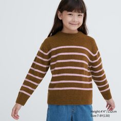 Детский свитер из мягкой полосочной пряжи UNIQLO, коричневый