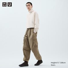 Широкие брюки-карго UNIQLO, бежевый