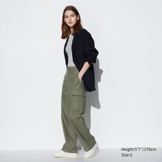 Широкие брюки-карго UNIQLO, оливковый