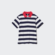 Детская рубашка поло из сухого пике в полоску UNIQLO, темно-синий