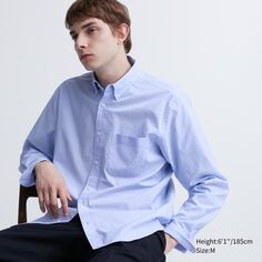 Рубашка из 100% хлопка экстритной текстуры UNIQLO, синий