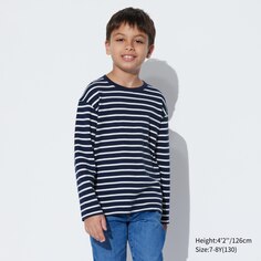 Мягкая детская футболка в полоску с круглым вырезом UNIQLO, темно-синий