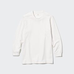 Теплая футболка heattech из хлопка с круглым вырезом UNIQLO, белая кость
