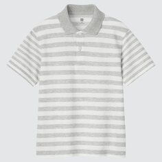 Детская рубашка поло из сухого пике в полоску UNIQLO, серый