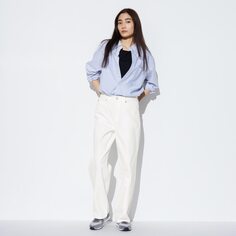 Широкие прямые джинсы (стандартная длина 76см) UNIQLO, белый