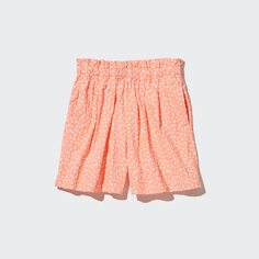 Комфортные шорты для девочки с цветочным принтом UNIQLO, светло-оранжевый
