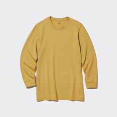 Теплая футболка heattech из хлопка с круглым вырезом UNIQLO, желтый