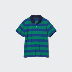Детская рубашка поло из сухого пике в полоску UNIQLO, зеленый