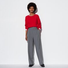 Широкие брюки со складками (длина 76 см)* UNIQLO, серый