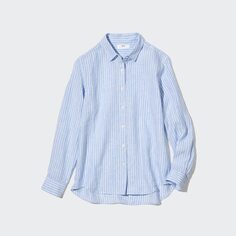 Рубашка из 100% премиум льна в полоску UNIQLO, светло-синий