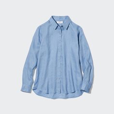 Рубашка из 100% льна премиум UNIQLO, синий