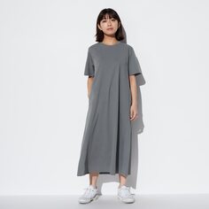 Хлопковое платье AIRism (короткий рукав) (короткая длина 107-118см) UNIQLO, темно-серый