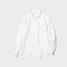 Льняная рубашка премиум-класса с длинным рукавом UNIQLO, белый