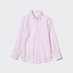 Рубашка из 100% премиум льна в полоску UNIQLO, фиолетовый