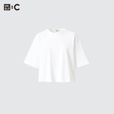Хлопковая укороченная футболка оверсайз с короткими рукавами UNIQLO, белый