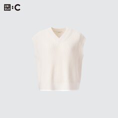 Жилет с V-образным вырезом UNIQLO, молочный