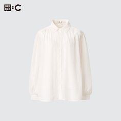 Прозрачная объемная блузка с длинными рукавами (однотонная) UNIQLO, молочный