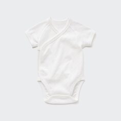 Цельное боди с короткими рукавами (однотонное) UNIQLO, молочный