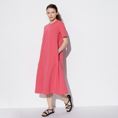 Хлопковое платье AIRism (короткий рукав) (короткая длина 107-118см) UNIQLO, розовый