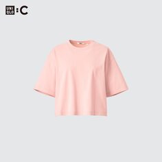 Хлопковая укороченная футболка оверсайз с короткими рукавами UNIQLO, розовый