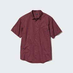 Рубашка с короткими рукавами из очень тонкой хлопчатобумажной ткани (в горошек, обычный воротник) UNIQLO, винный