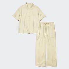 Атласная пижама с короткими рукавами (однотонная) UNIQLO, естественный