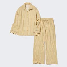 Мягкая эластичная пижама с длинными рукавами (в полоску) UNIQLO, желтый
