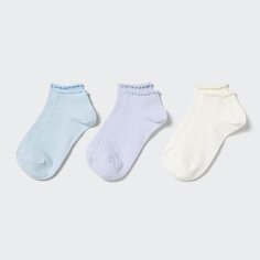 Короткие носки для девочек, 3 пары (мягкая ребристая ткань) UNIQLO, светло-синий
