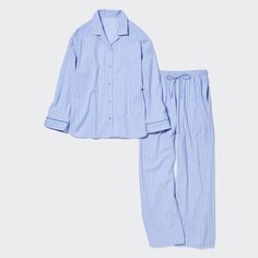 Мягкая эластичная пижама с длинными рукавами (в полоску) UNIQLO, синий