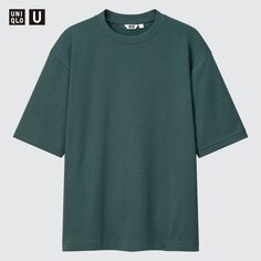 Хлопковая футболка оверсайз с круглым вырезом и короткими рукавами U AIRism UNIQLO, оливковый