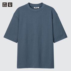 Хлопковая футболка оверсайз с круглым вырезом и короткими рукавами U AIRism UNIQLO, синий