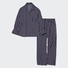 Мягкая эластичная пижама с длинными рукавами (в полоску) UNIQLO, темно-синий