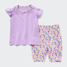 Сухая пижама с коротким рукавом (Цветок) UNIQLO, фиолетовый
