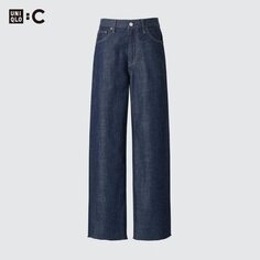 Широкие прямые джинсы UNIQLO, темно-синий