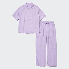 Атласная пижама с короткими рукавами (однотонная) UNIQLO, светло-фиолетовый