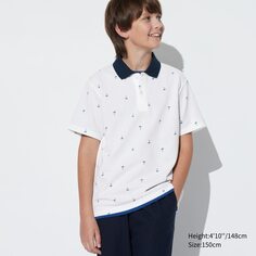 KIDS Рубашка-поло с короткими рукавами Dry Pique (с принтом) UNIQLO, молочный