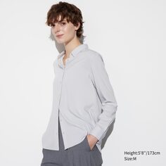 Блузка из искусственного шелка с длинными рукавами UNIQLO, светло-серый