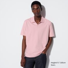 Рубашка-поло со шкипером с короткими рукавами из хлопкового трикотажа AIRism UNIQLO, розовый