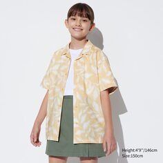 KIDS Рубашка из модального хлопка с открытым воротником и короткими рукавами UNIQLO, бежевый