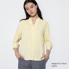 Блуза из искусственного шелка с воротником шкипера и рукавами 3/4 UNIQLO, желтый