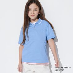 KIDS Рубашка-поло с короткими рукавами Dry Pique (вышивка) UNIQLO, синий