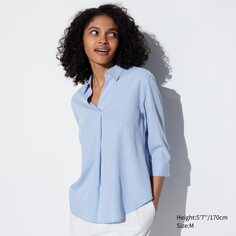 Блуза из искусственного шелка с воротником шкипера и рукавами 3/4 UNIQLO, синий