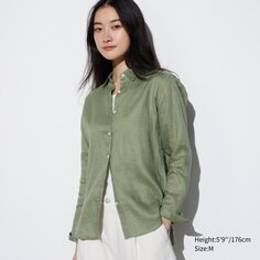 Льняная рубашка премиум-класса с длинным рукавом UNIQLO, зеленый