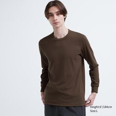 HEATTECH Ультра теплая футболка с круглым вырезом и длинными рукавами UNIQLO, темно-коричневый