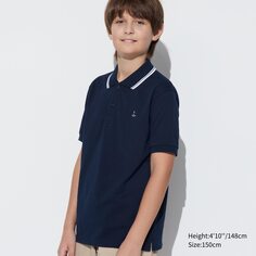 KIDS Рубашка-поло с короткими рукавами Dry Pique (вышивка) UNIQLO, темно-синий